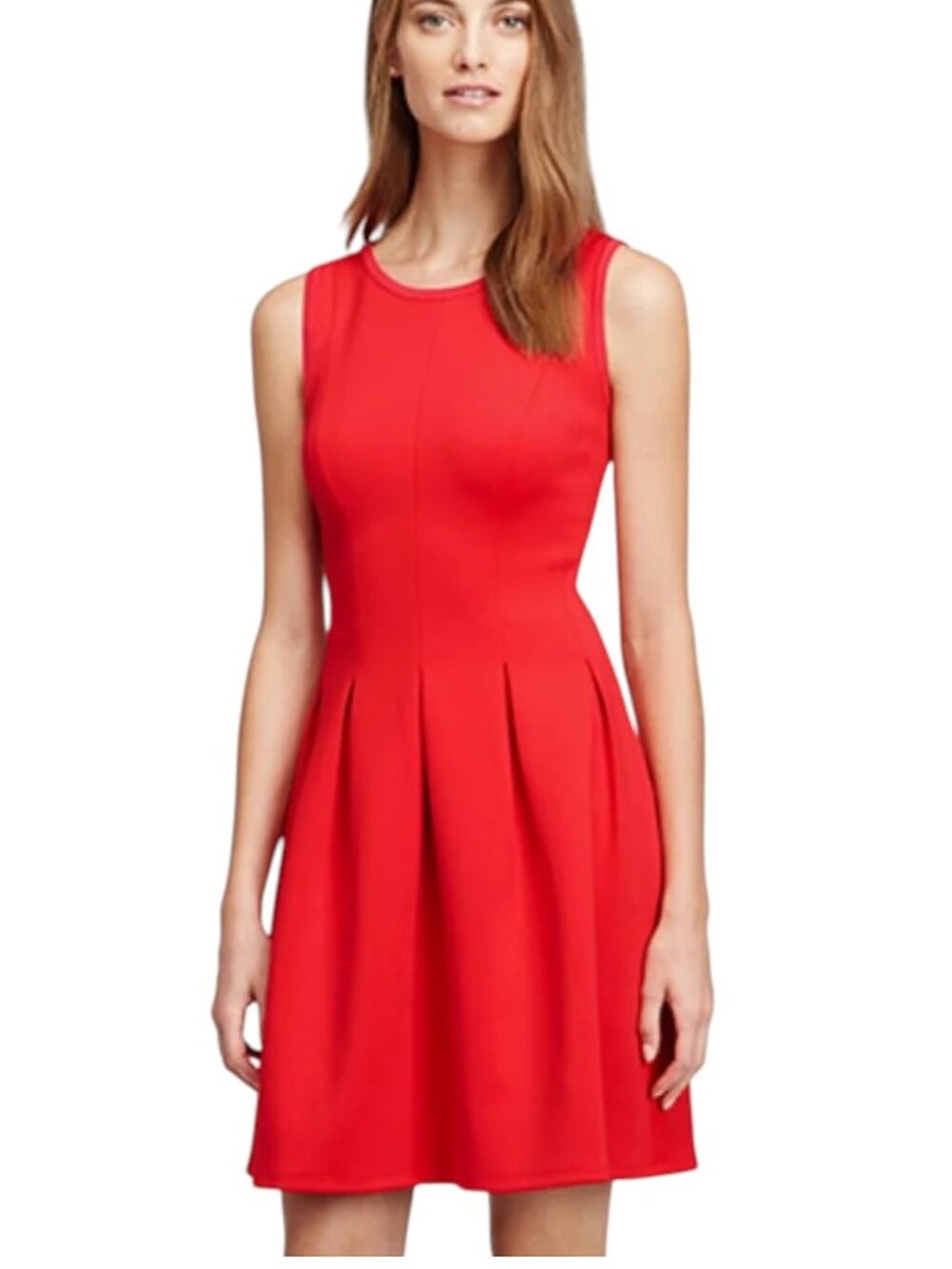 J. Crew Red Pleated Sleeveless Ponte Fit and Flare Dress